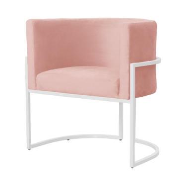 Imagem de Poltrona Decorativa Luana Veludo Rosa Base Branca Ms Decor - Não Infor