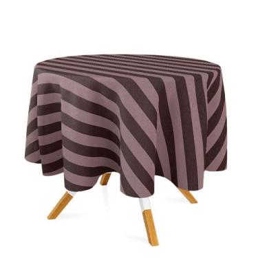 Imagem de Toalha de Mesa Redonda em Tecido Jacquard Marrom Listrado Tradicional 