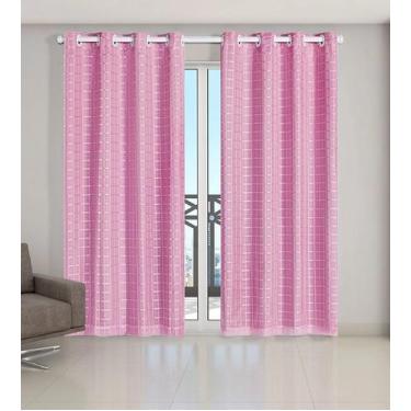 Imagem de Cortina Voil Xadrez Para Sala, Quarto e Cozinha 3,00 x 2,30 Rosa - CON