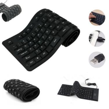 Imagem de Teclado Com Fio Flexível De Borracha Usb Notebook Pc - Briwax, Preto