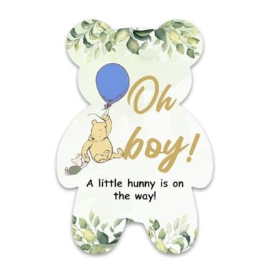 Imagem de Opomzk Convites para chá de bebê Ursinho Pooh Boy - Pooh Bear Boy Baby Shower Party Bear Convites em forma de urso - 20 cartões de convites com envelopes, cor