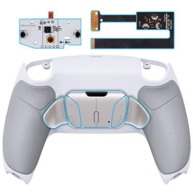 Imagem de eXtremeRate Kit de remapeamento RISE4 versão de botões de metal real prateado para controle PS5 com aderência emborrachada cinza branco redesenhado, placa de atualização e 4 botões traseiros para controle PS5