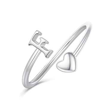 Imagem de Ailetop Anéis de coração com inicial para mulheres e meninas – Anéis ajustáveis banhados a ouro amarelo/branco/rosa 14K para mulheres, não mancha, presentes de aniversário, Adjustable, latão, ouro