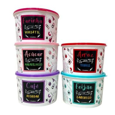 Imagem de Kit 5 Potes Porta Mantimento Alimento Herméticos Decorado - MB, Colori