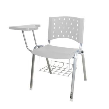 Imagem de Cadeira Universitária Plástica Branca Com Porta Livros Base Prata Prancheta Plástica - ultra Móveis