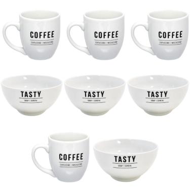 Imagem de Kit De Canecas Em Porcelana 300ml E Bowls Para Sopas 440ml Com 8 Unidades