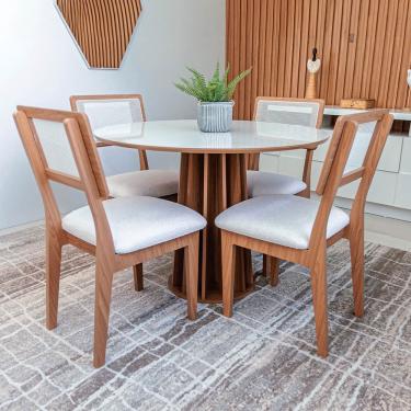 Imagem de Kit Mesa de Jantar Redonda 4 Cadeiras Encosto Tela 100% mdf Branco Cesare Claro Dalla Costa