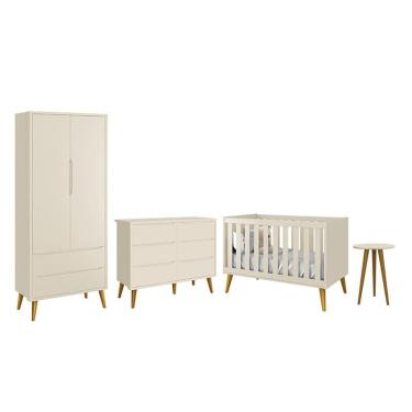 Imagem de Dormitório Completo Infantil Theo 2 Portas, Cômoda 6 Gavetas, Berço e Mesa de Canto com Pés Amadeirado - Reller Móveis Areia Fosco