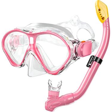 Imagem de Conjunto de Snorkel Infantil Gintenco, Máscara de Snorkel de Cano Seco, Anti-Vazamento para Crianças Júnior, Anti-Neblina, Sem Engrenagem, Respiração de Vidro Temperado, Óculos de Mergulho para Mergulho e Vista Panorâmica 180°, light pink