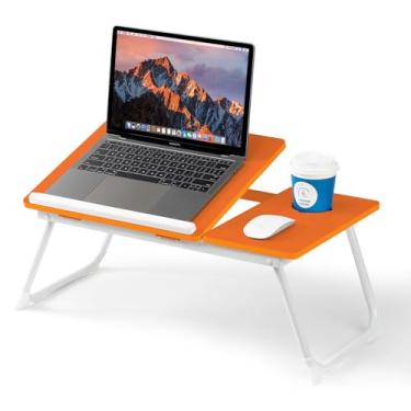 Imagem de Mesa de laptop para sofá, mesa de cama dobrável ajustável com suporte de copo, bandeja de servir café da manhã, suporte de mesa portátil para laptop, para trabalhar, ler, escrever, comer, jogar