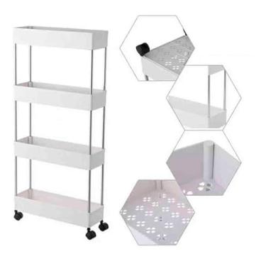 Imagem de PRATELEIRA CARRINHO ORGANIZADOR MULTIUSO BRANCA 4 ANDARES GH201