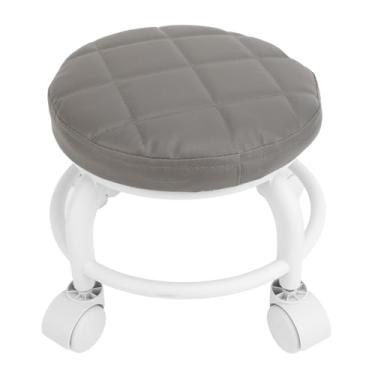 Imagem de Banco de Rolo Baixo, PU Leather Wheel Universal Rolling Dobas de 360 ​​graus Giratórios Pequenos Com Rodas de Rodas de Rodas Universa (Cinza)