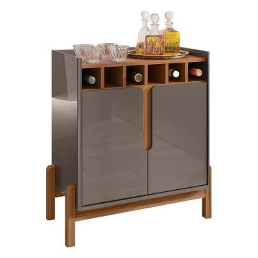 Imagem de Aparador Barzinho Lizz Com Adega 2 Portas Cinza Pérola-cedro - Casa D Cinza Pérola-cedro