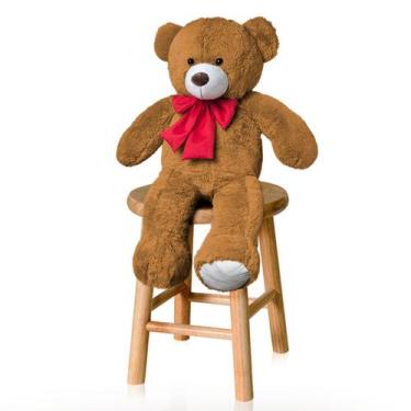 Imagem de Urso De Pelúcia P 50cm Com Laço - ALEPLUSH, Mel com vermelho