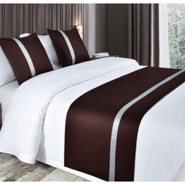 Imagem de Cachecol de cama de hotel, colchas, sedoso, macio, lenço, proteção, simples, toalha de cama de cor sólida, decoração de quarto - marrom|King 40 x 233 cm