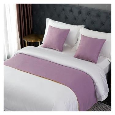 Imagem de Cachecol de corredor de cama de hotel de cor sólida decoração de cama de linho de algodão toalha de cama moderna mantas para pé da cama protetor de cama sem desbotamento - roxo | Queen 19,7 x 94,4