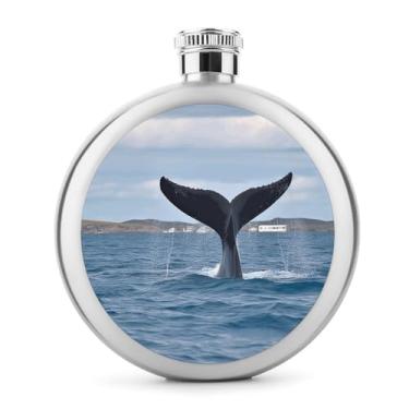 Imagem de Cantil de aço inoxidável, cantil de metal com estampa de cauda de baleia, frasco clássico, cantil, garrafa de viagem, garrafa portátil de licor