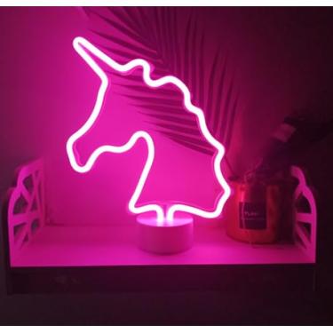 Imagem de AQY Placa neon, luz noturna de néon LED, operada por USB, sinais de neon para decoração de festa de casamento no quarto (rosa cabeça de cavalo)