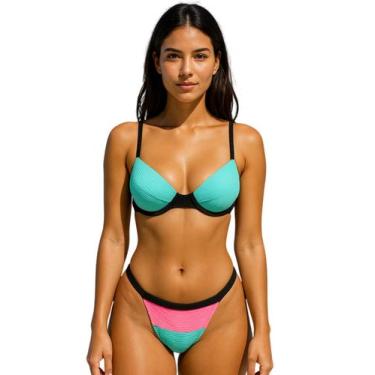 Imagem de Biquíni Feminino Meia Taça Aro sem Bojo Calcinha Fio Dental e Tira na 