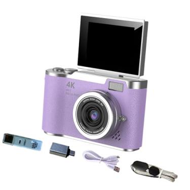 Imagem de AsrMyjcx Câmera digital 4K com tela flip de 180°, tela de 2,4 polegadas, 720p/1080p, digital compacto de 8x, câmera CCD para estudantes, presente de, Roxo