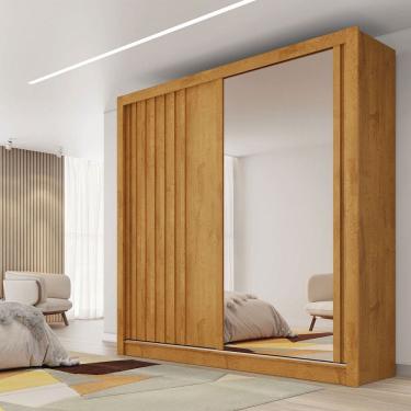 Imagem de Guarda-Roupa Atlanta 2 Portas 4 Gavetas com Espelho  Ripado 100% Mdf Peroba - Mademarques