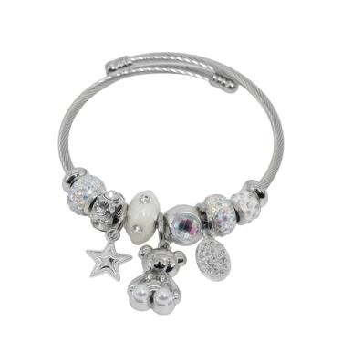 Imagem de IUULOB Pulseiras femininas prateadas - Pulseiras ajustáveis para mulheres, presentes de aniversário, lembrancinhas, pulseira de aço de titânio, kit de joias, One Size, Aço inoxidável e liga metálica