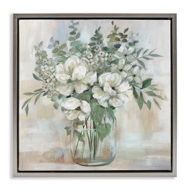 Imagem de Stupell Industries Vaso de flores animadas em tons de verde, tela flutuante, moldura cinza, design de arte de parede por Nan, 45,7 x 45,7 cm