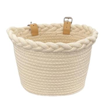 Imagem de Generic Cesta de bicicleta infantil, cesta frontal de tecido com corda e alças ajustáveis ​​para meninos e meninas, parque de ciclismo ao ar livre, Leite Branco