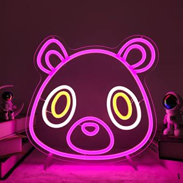 Imagem de Urso de formatura luz neon – Sinal LED de urso rosa para parede, quarto, quarto infantil, decoração de festa de formatura