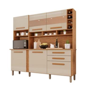 Imagem de Cozinha 6 Portas 2 Gavetas Ágata Com Espelho Cinamomo/Off - Tudo de Mó