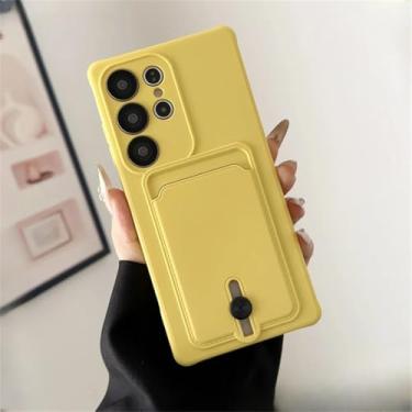 Imagem de Capa de silicone líquido para Samsung Galaxy S25 S24 S23 S22 S21 S20 Ultra Plus Fe com suporte para cartão para Samsung A56 A55 A54 A34 A53 (para Galaxy S25Plus/Amarelo)