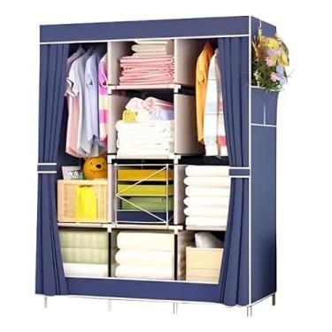 Imagem de Guarda-Roupa Portátil, Armário Organizador Dobrável com Prateleiras, Estrutura Resistente, Cobertura de Tecido à Prova d'Água, Ideal para Quarto e Closet (Azul)