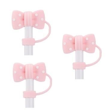Imagem de 3 peças de tampas de canudo de laço para Stanley, tampas de silicone com pontas de palha de 1 cm, reutilizáveis, bonitas, em forma de laço, peças de reposição, acessórios para copos de 14/20/30/1,134