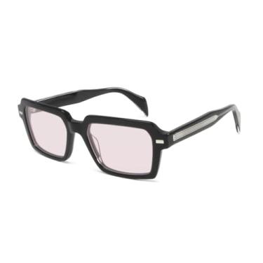 Imagem de HCHES Óculos de sol retangulares masculinos artesanais de acetato com rebite feminino UV400 (preto rosa)
