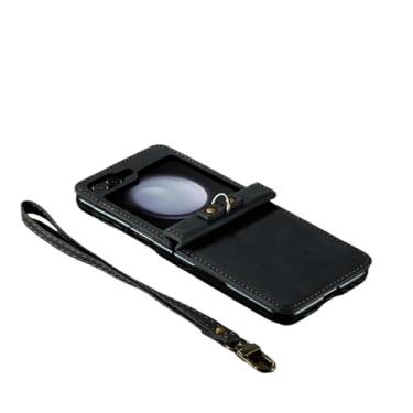 Imagem de para samsung z flip5 Capa de couro com alça de telefone para Samsung Galaxy Z Flip 5 Flip5 Zflip5 Capa confortável, preta, para Samsung z flip 5