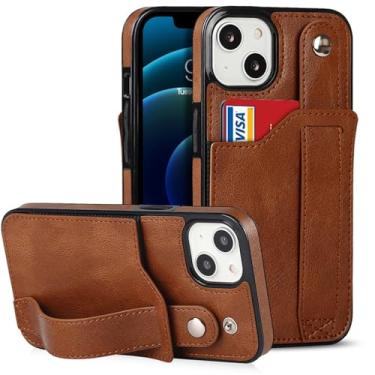 Imagem de Capa de couro com compartimento para cartão e alça de pulso para iPhone 15 Pro Max, capa tipo carteira para iPhone 14, 12, 13, 11 Pro Max, Xs, Xr, 8, 7Plus SE 2 e 3, marrom escuro, para 7 Plus ou 8 Pl