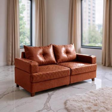 Imagem de Sofá 2 Lugares Essenza Bom Pastor, Terra Cota Veludo PU