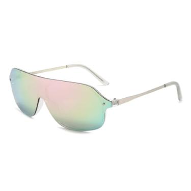 Imagem de Óculos de sol grandes, coloridos e com blocos, estilo fashion, esportivo (ROSA)