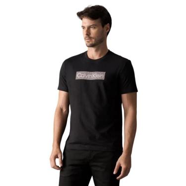Imagem de Camiseta Calvin Klein Box Striped Preta Masculina-Masculino