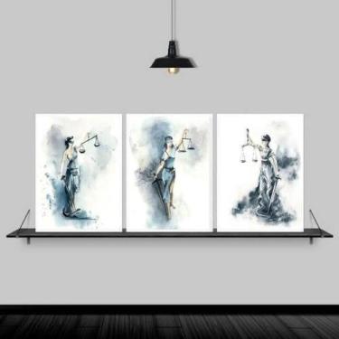 Imagem de Quadros Deusa Justiça Azul Moldura Preta Vidro 33X24Cm 3Un - Quadros O