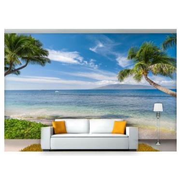 Imagem de Papel De Parede Praia Mar Coqueiros Céu 3D Npr245 - Você Decora