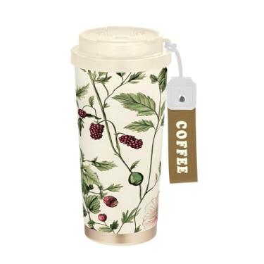 Imagem de SEHANY Caneca de viagem colorida de ervas silvestres de 500 ml Copos de café reutilizáveis revestidos de cerâmica com tampa à prova de vazamento, parede dupla, isolamento a vácuo, copo de café de aço