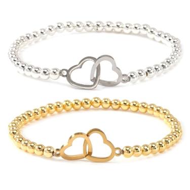 Imagem de SHINUS BOHO Pulseiras de Dia dos Namorados combinando para casais, pulseira de ouro delicado com nó de amor, corrente banhada a ouro 14 K, joias de relacionamento, presentes de amizade, 7.0, Sem Pedra