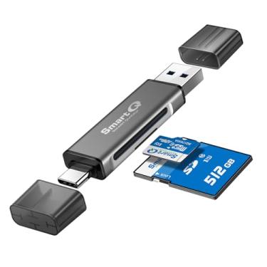 Imagem de Leitor de cartão de memória USB tipo C e tipo A SmartQ C350 com super velocidade USB 3.0 para cartões MicroSDXC, MicroSDHC, SD, SDXC, SDHC, SD, funciona para Windows, Mac OS X e dispositivos Android