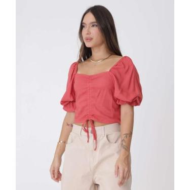 Imagem de Blusa Cropped Feminina Drapeada Manga 3/4 Marisa-15999, Vermelho, P