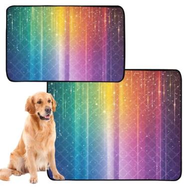 Imagem de CEBUGI Almofadas de xixi laváveis para cães, pacote com 2, almofadas impermeáveis para filhotes de cachorro, antiderrapante, à prova de vazamento, para cama de cercadinho, fundo gradiente arco-íris