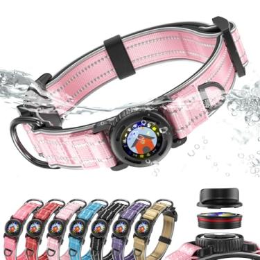 Imagem de Coleira para cães AirTag, à prova d'água IPX8, suporte para coleiras para cães | Refletor ultradurável | Acolchoado macio | Fivela de bloqueio | Resistente | Adequado para cachorros pequenos (rosa, P