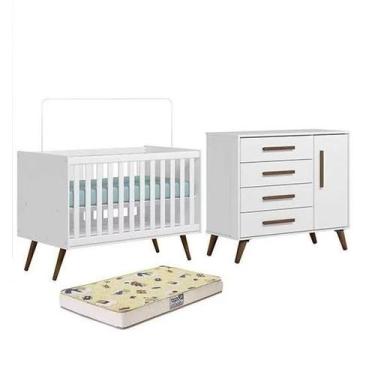 Imagem de Quarto de Bebê Berço Mini Cama com Colchão e Cômoda Q Encanto Retrô Br