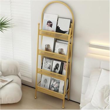 Imagem de Suporte de revista de metal de 4 camadas - Organizador elegante de jornais e literatura para casa, escritório, sala de estar, quarto - Suporte de catálogo durável para fácil acesso