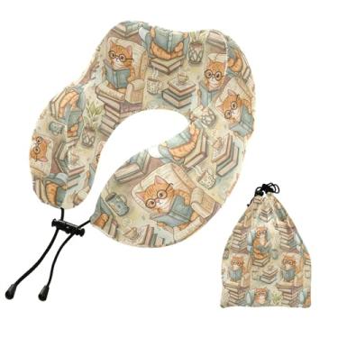 Imagem de Burbuja Travesseiro de pescoço de leitura de gatos para viagem, almofada de viagem de espuma viscoelástica para dormir, suporte de cabeça de avião, carro, lavável na máquina e portátil